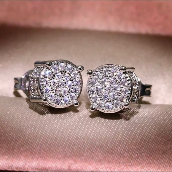 925Sterling Silver BLING ICED HIP HOP STUD EARRING - Picture 7 of 10